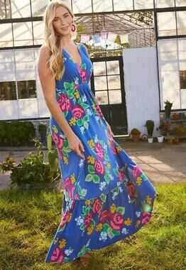Matilda Jane Brilliant Daydream Weaver Maxi Dress Pockets Blue Pink Floral Sm